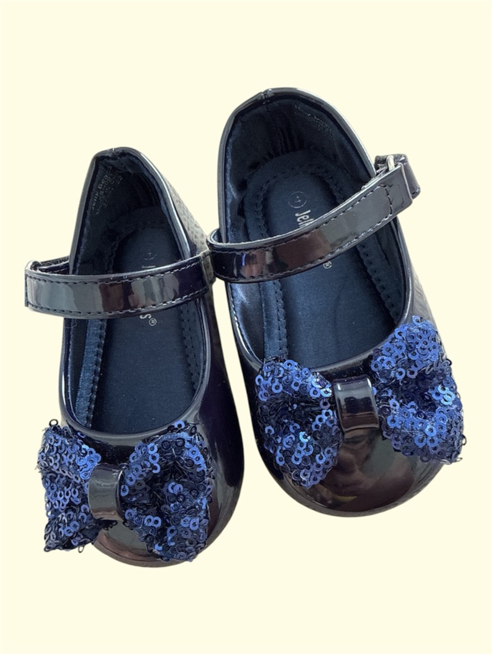 Jelly Beans Navy Patent Mary Jane Shoes with Sequin Bows